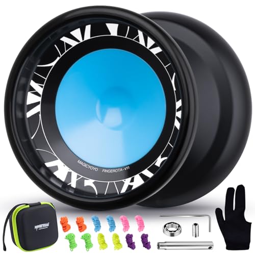 MAGICYOYO V11 FINGEROTA Professional Finger Spin Yoyo - Dual Purpose Trick Yoyo Unresponsive & Responsive Yo Yo for All Levels +Yo Yo Glove + 12 Replacement Strings +Storage Case (Black)