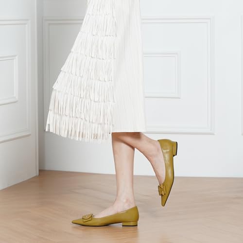 C.Paravano Women's Flats - Pointed Toe Dressy Shoes Ballet Flats Comfortable Slip on Shoes for Women Work,Daily(Size 8.5,Straw)2