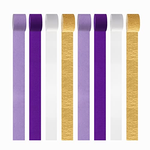 Image of Purple-Gold Party Decorations Crepe-Paper Streamers - 8 Rolls White Purple Lavender Graduation Steamer Woman Birthday Wedding Bridal Shower Paper Garland Mothers Decor Panduola