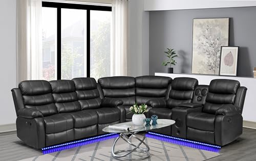 Kingway Sofas, 4 Recliner Seat, Black