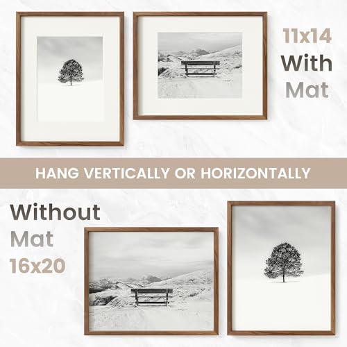 Image of 16 x 20 Picture Frame Set of 3, USA-Sourced Natural Walnut Wood Photo Collage Frame with HD Tempered Glass, Modern Simple 16x20 Wooden Frame Matted to 11x14, Vertical & Horizontal Wall Hanging Display