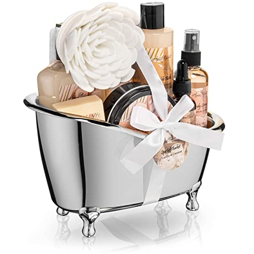 Spa Gift Baskets For Women - Luxury Bath Set With Coconut & Vanilla - Spa Kit Includes Body Wash, Bubble Bath, Lotion, Body Butter, Soap, Body Spray, Shower Puff, And Towel #TOP7