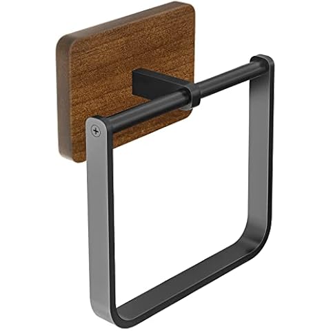 DOKU Metal Square Towel Ring, Hand Towel Holder for Bathroom, Towel Rack Hanger for Kitchen Wall Mount Heavy Duty Storage, Black and Brown Cover
