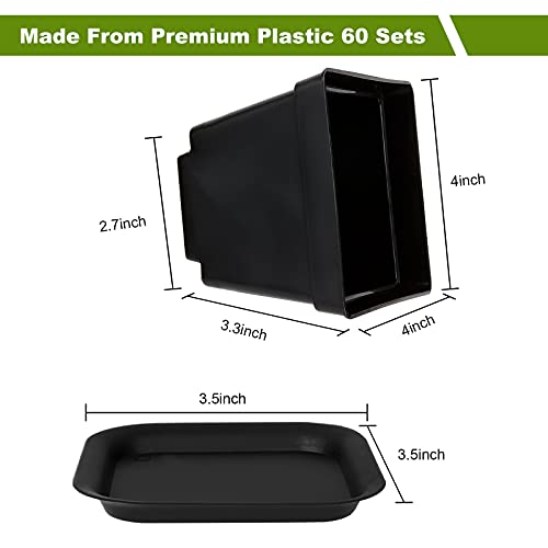 Daost 4" Plant Nursery Pots, 60 Pcs Extra Thick Square Plastic Plant Pots With Drainage Hole And Saucers, Plant Seedling Pots, Seed Starting Pots, Small Starter Planter Pot For Seedling, Succulents #TOP1