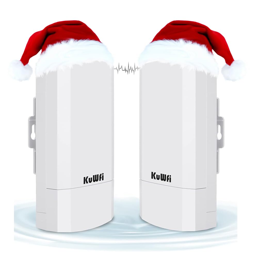 KuWFi 2-Pack 300Mbps Wireless Bridge, Outdoor CPE WiFi Kit Point to Point Wireless Access Point 2.4G Internet Bridge 1KM Transmission Distance Solution for starlink Signal