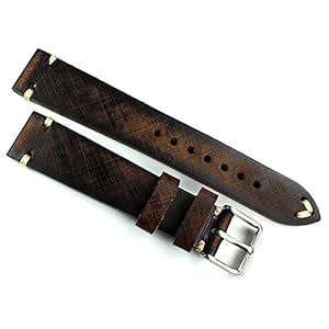 Sulla Leren horlogebandje voor heren, vintage, geborsteld 18 mm, donkerbruin