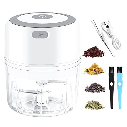 VRUPINZE Electric Herb Grinder, 3.5 Inch Large Grinders for Grinding Dry Fresh Herbs and Spice with Clear Chamber, Portable USB Charge Herb Grinder, Including Clean Brush and Tweezers, Gift Box, White