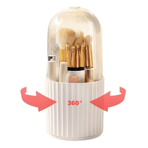 Terafeels Makeup Brush Holder with Lid 360° Spinning Make up Stand 5 Slot Brushes Cup and Pencil Pen Holder for Vanity Decor Bathroom Countertops Desk Storage Container Cosmetic Display Cases, 1004
