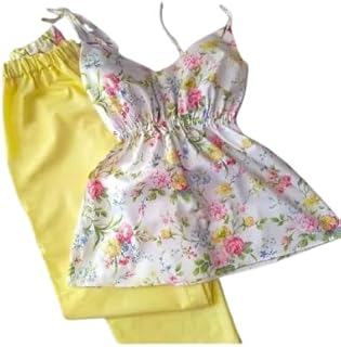 بيجامة صيفي كاجوال قطعتين للنساء مقاس موحد قطن ليكرا كود 7211