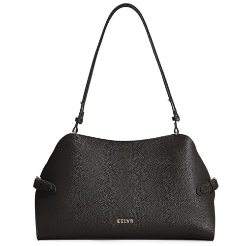 Genuine Leather Shoulder Bag for Women, Vintage Pebbled Structured Hobo Bag, Convertible Shoulder & Crossbody Bag, Multi-Pocket Organizer, Black for Work/Commute/Travel by CELYN - Used condition - US$70.37