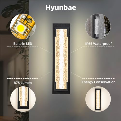 Hyunbae Outdoor Wall Light, 18.9" Large LED Modern Outdoor Wall Sconce, Waterproof Exterior Lighting Fixture with Acrylic Water Ripple Lamp 2700K Outdoor Porch Lights for House, Garage Dimmable by Hyunbae - Image 5