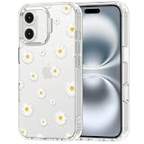 MOSNOVO Case for iPhone 16, [Buffertech 6.6ft Military-Grade Drop Protection] [Anti Peel Off Tech] Clear TPU Bumper Phone Case Cover Design - White Daisy