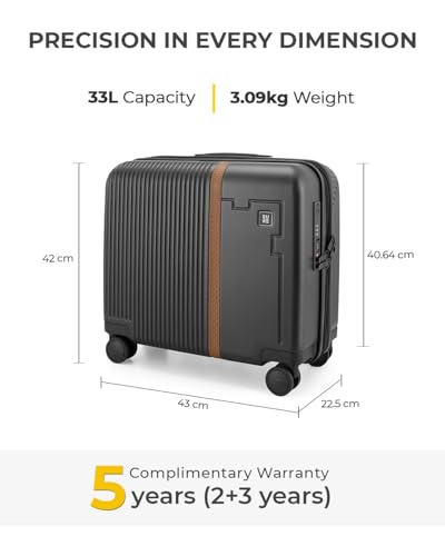 Image of EUME Overnighter 16 inch Luggage Trolley for Travel, Cabin Bag | Trolley Bag Small for Luggage | with Laptop Sleeve | 100% German Bayer Polycarbonate - Charcoal Black
