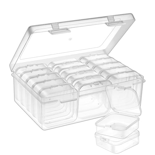 Hniuyun 16 Pack Small Bead Organizer Box, Premium Craft Organizers and Storage Containers, Portable Clear Plastic Box with Hinged Lids for Storage of Beading Crafts Screws Small Parts