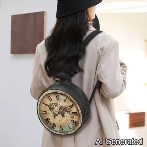 Image of Women Novelty Round Clock Shape Zippered Clock Purses for Women Tote Handbag Shoulder Bag, Gift for Mom Girlfriend