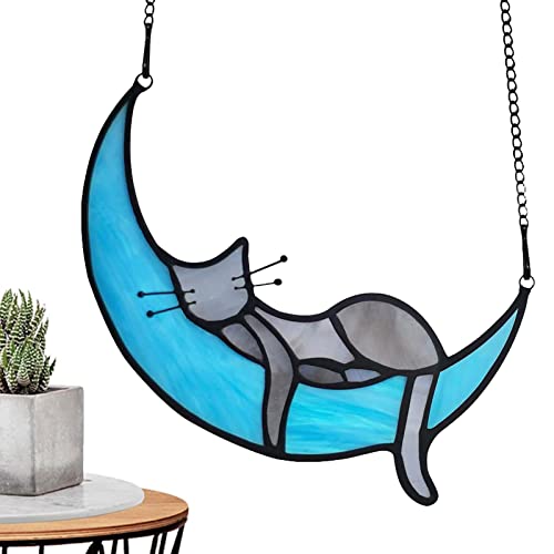 Vitral de gato,Gato pendurado em janela de vitral | Ornamento de decoração de gato presentes de luto