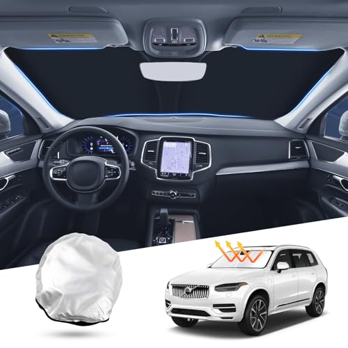 T TGBROS Compatible with 2015-2024 2025 Volvo XC90 Windshield Sun Shade Accessories Foldable Sun Shield Reflective Polyester Sun Visor Cover Block Heat and Sun Protection