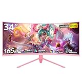 Raywego 34 inch Pink Curved Gaming Comupter Monitor 165Hz UWQHD 3440x1440,1500R -PIP,1ms (MPRT),HDR, 300nits,sRGB99%,FreeSync,HDMI2.0(TMDS) x2,DP1.4 x2,Eye Care, Supports Wall Mount 75x75mm