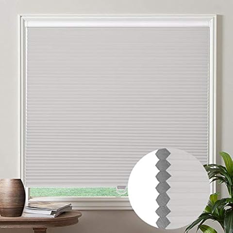 SUAKY Cordless Blackout Cellular Shades Window Blinds, Custom Bottom Up Honeycomb Shade Window Blinds for Windows, Silver Grey Cover