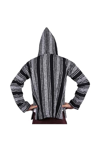 Baja Joy Eco-Friendly Pullover Hoodie Woven Striped Baja Black Grey3