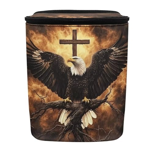 Image of Talayituse Eagle Cross Fire Print Car Trash Can with Adjustable Straps, Zip Closure Car Trash Bag Bin Auto Garbage Bag Multipurpose Storage Box for Vehicle Travel Camping Picnicing