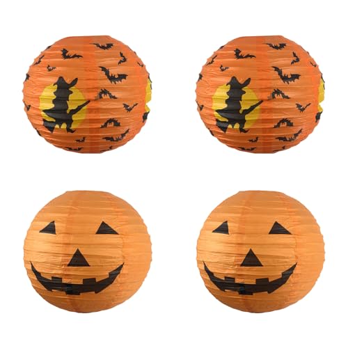 Farolillos de calabaza para Halloween, 4 unidades, calabaza para colgar, decoración de calabaza, linternas de papel plegables decorativas