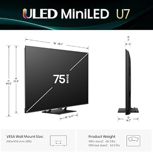 Hisense 75" U7 Mini-LED ULED 4K UHD Best Premium Gaming Google Smart TV (75U75QG, 2025 Model) - QLED, Native 165Hz, VRR 288, Up to 3000 Nits, HDR10+, Dolby Vision IQ · Atmos, IMAX Enhanced, 2.1.2 Ch — photo 3 of 6