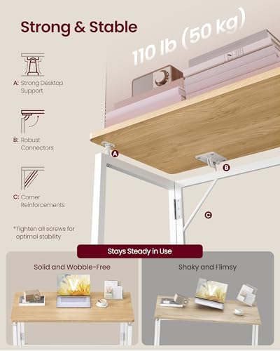 Image of VASAGLE Folding Desk, Foldable Computer Desk, One-Piece Desktop, Rounded Edges, Small Folding Craft Table for Bedroom, Balcony, Camping, Easy Assembly, 31.5 x 15.7 Inches, Straw Yellow ULWD151YD01