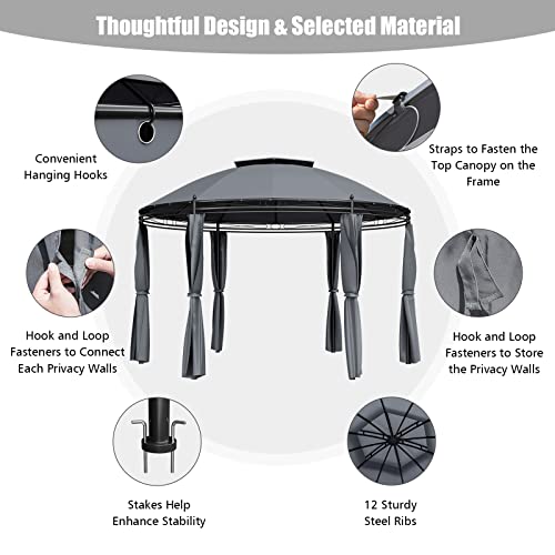 Tangkula 11.5X11.5 Ft Round Patio Gazebo, 2-Tier Dome Gazebo With Removable Side Curtains, Heavy Duty Steel Frame, Outdoor Gazebo Pavilion For Backyard, Deck, Poolside, Garden (Grey) #TOP5