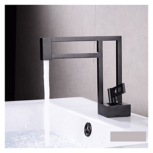 Robinet pivotant noir mélangeur de lavabo de salle de bain carré laiton
