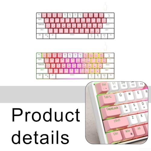 Felicafie Clavier de jeu mécanique compact avec commutateurs linéaires rétroéclairés RVB, clavier filaire anti-ghosting 63 touches, pour PC et ordinateur portable pour jeux MacOS (blanc) – vue 5
