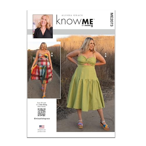 Know Me ME2073Y5 Misses' Twist Front Crop Top and Midi Length Skirt Sewing Pattern Packet by Alisha Grace, Design Code ME2073, Sizes 18-20-22-24-26
