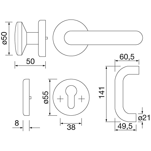 ECO D 110/R Safety Change Fitting Door Knob and Door Handle on Rosettes PZ Aluminium Silver Anodised, Stainlesssteel - Image 2