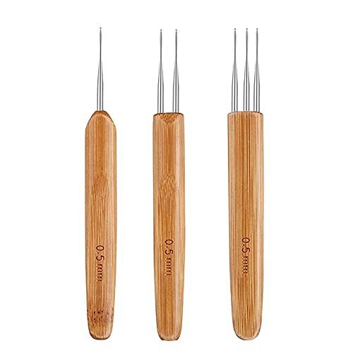 ccHuDE 3 Pcs 0.5mm Dreadlock Crochet Hook Wood Crochet Needles Hair Dreadlocks Tool for Braid Craft
