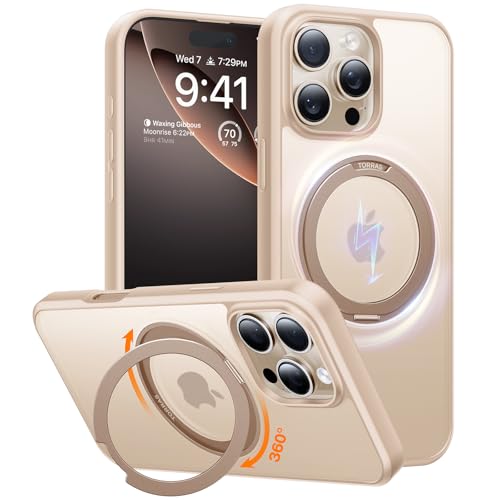 TORRAS 360°Rotatable Magnetic Ring for iPhone 16 Pro Max Case, Fit for MagSafe with Stand & Ring Holder, 16FT Military Grade Shockproof Translucent Back for iPhone 16 Pro Max, Desert Titanium