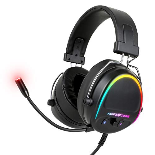 ABKONCORE B700M Virtual 7.1 Surround Sound Card & 3.5mm RGB Gaming Headset with Adjustable Noise Cancelling Mic & Multi Compatibility PS4, PC, Xbox one, Nintendo Switch, Tablet, Mobile