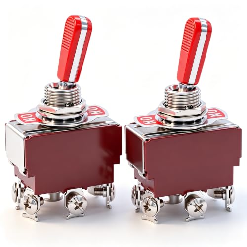 Twidec/2Pcs Heavy Duty Rocker Toggle Switch 16A 250V DPDT 2 Position 6 Pin ON/ON Switch with Red PC Wear-Resistant Handle TEN-A-6210RR-A202