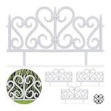 Relaxdays Set de 4 separadores de jardín, Valla decorativa, Con ornamentos, Altura de 28 cm, Blanco
