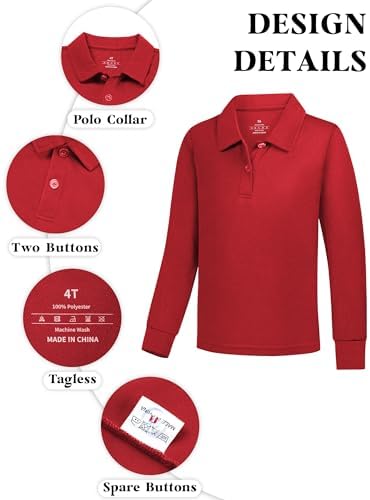 QBK Boys' Long Sleeve Pique Polo Shirt Toddler to Youth School Uniform — 사진 3
