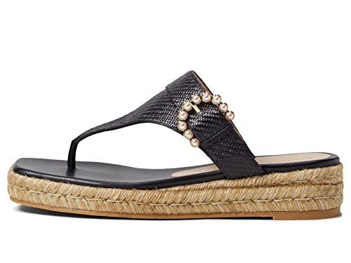 Stuart Weitzman Pearl Buckle Espadrille Sandal Black 9 M #TOP14