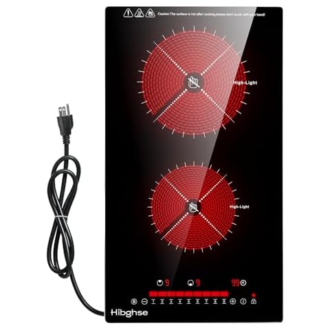 Hibghse 2 Burner Electric Cooktop 110-120V, 12 Inch Plug in Ceramic Cooktop Countertop & Built-in Electric Stove Top with Child Safety Lock, Timer, 9 Power Levels, 2000W Cover
