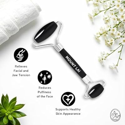Mount Lai Warming Black Obsidian Facial Roller The Stone of Clarity, Detoxifying Face Roller Tool for Purified Skin, Relaxation & Improved Circulation, Facial Massager Tool for Self-Care Ritual