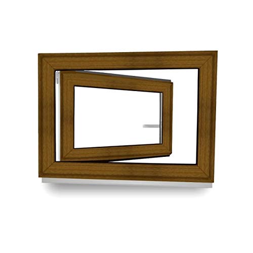 Kellerfenster - Fenster - Dreh- & Kippfunktion - innen Golden Oak/außen Golden Oak - BxH: 70 x 70 cm - 700 x 700 mm - DIN Rechts - 2 fach Verglasung - 60 mm Profil