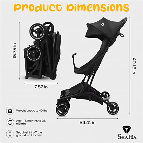 Shaha Lightweight Stroller – Baby Travel Stroller For Toddlers – Foldable Compact Stroller For Travel, Airplane Stroller Has Swivel Front Wheels, 1-Step Brake, Sun Canopy And Reclining Backrest #TOP1