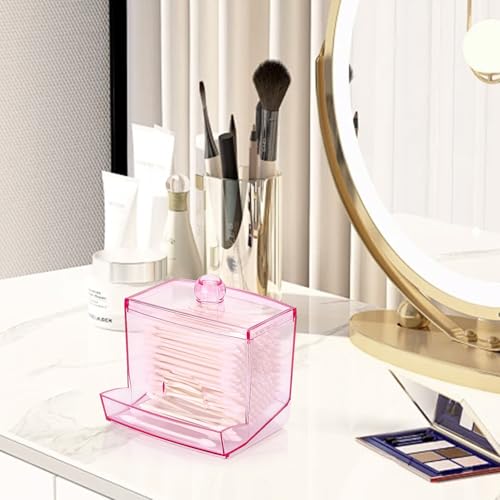 Image of Tbestmax 10oz Qtip Holder Dispenser, Big Cotton Swab Holder Bathroom Accessories Organizer for Storage - Qtips Cotton Ball, Floss Container (Pink)
