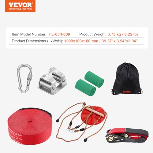 VEVOR Zip line Kits for Backyard，65ft Zip line Kit for Kids and Adult Up to 330 lb, Included Swing Seat, Ziplines Brake, and Steel Trolley, Outdoor Playground Equipment - Thumbnail 7