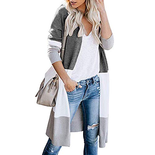 Uni-Wert Cárdigan Mujer Largo Chaqueta de Punto Rayas Jersey de Suelta Punto con Frente Abierto Rebecas Abrigo Otoño Invierno Cardigan Suéter Cover