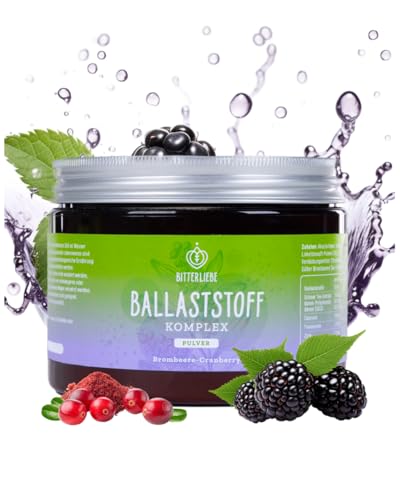 BitterLiebe Ballaststoff Pulver mit Brombeere Geschmack - Mix aus Flohsamenschalen gemahlen, Inulin (Präbiotika), Apfelfaser und Akazienfaser - Multi Ballaststoff Komplex, perfekte Darmkur - 1x300g