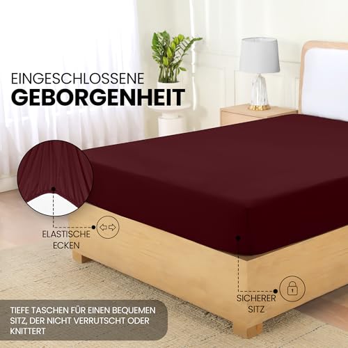 Utopia Bedding - Spannbettlaken 140x200cm - Burgunderrot – Ansicht 4