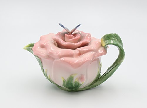 Cosmos Gifts, Butterfly On Rose Teapot, Ceramic, 5-1/2 Inches High #TOP4